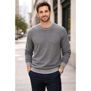 Tommy Hilfiger Men's XXL Gray Blue Finely Striped 100% Cotton Sweater